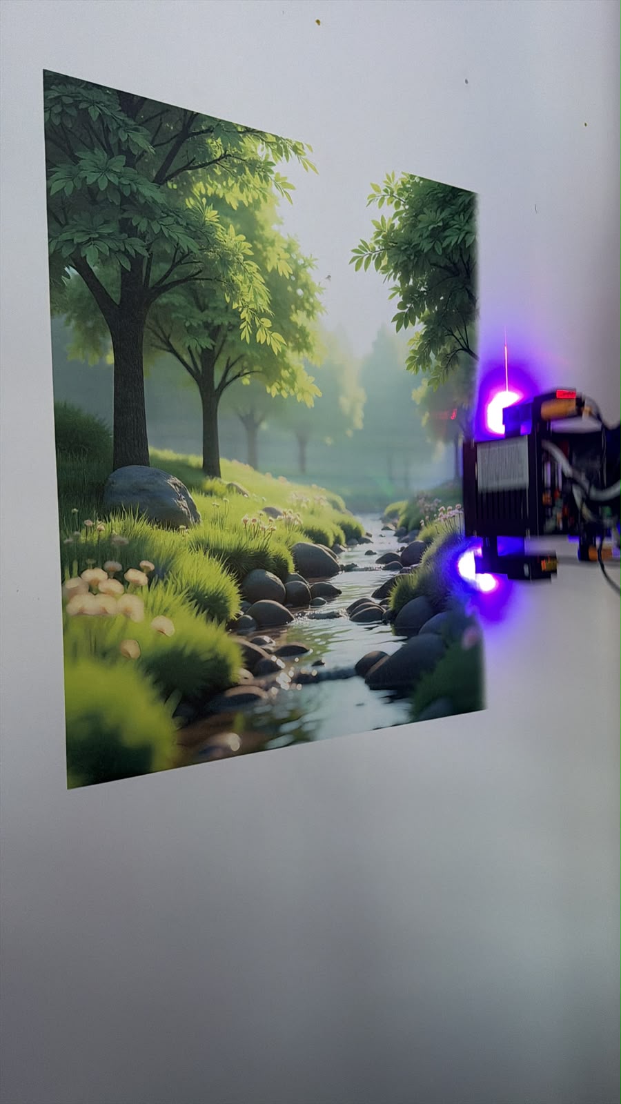 Serene forest stream landscape printed on a wall
